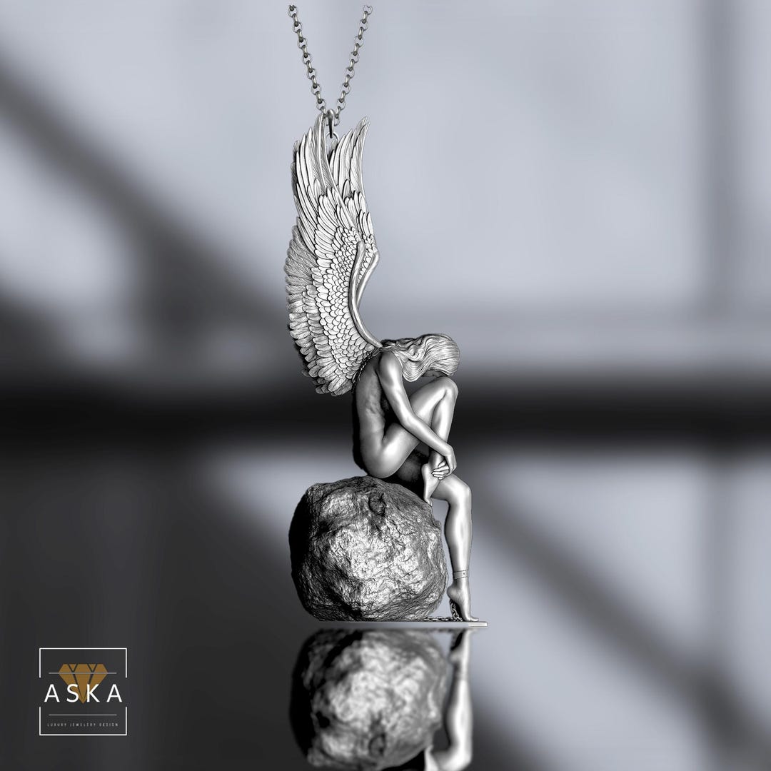 Fallen Angel Rhinestone Sterling Silver Fallen Angel Pendant: Gothic Winged Necklace - Etsy