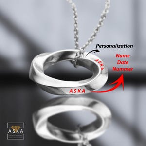 925 Sterling Silver Mobius Necklace, Mobius Pattern Necklace, Man or Women Band Mobius Jewellery, Personalised Secret Twist Mobius Necklace