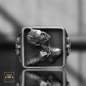 Baphomet Sterling Silver Ring: Gothic Pagan Goat Head Jewelry