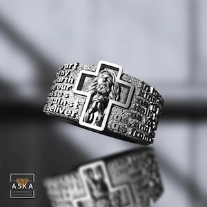 The Lord's Prayer in Latin Ring, Prayer Ring for Christians, Jesus Prayer to Our Father Ring, Catholic Mens Jewelry, Religious Jewelry