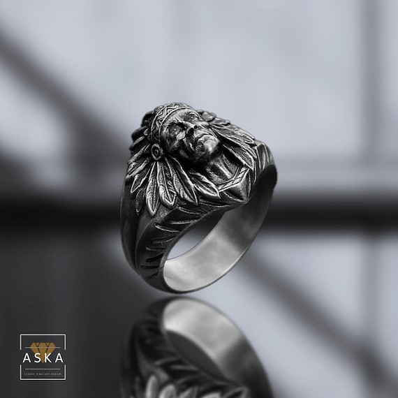 Handmade Sterling Silver American Indian Chief Ring: Native 