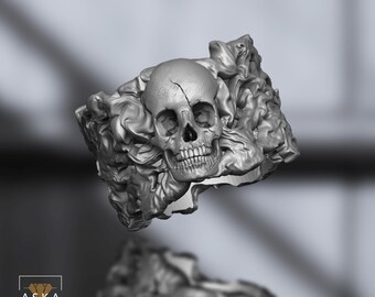 Skull Fire-ring: sterlingzilveren gotische vlamsieraden