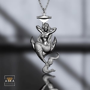 Mermaid Anchor Pendant, Sterling Silver Mermaid Necklace, Nautical Jewelry Gift, Mythical Sea Goddess Jewelry for Women, Ocean Pendant