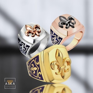 Sterlingzilveren Fleur-de-Lis ring – Franse symboolring heren – Handgemaakte zegelsieraden – cadeau voor hem