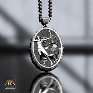 Greek Goddess Artemis 925 Sterling Silver Necklace – Handmade Oval Pendant – Huntress Diana Locket – Artemis Inspired Female Archer Pendant