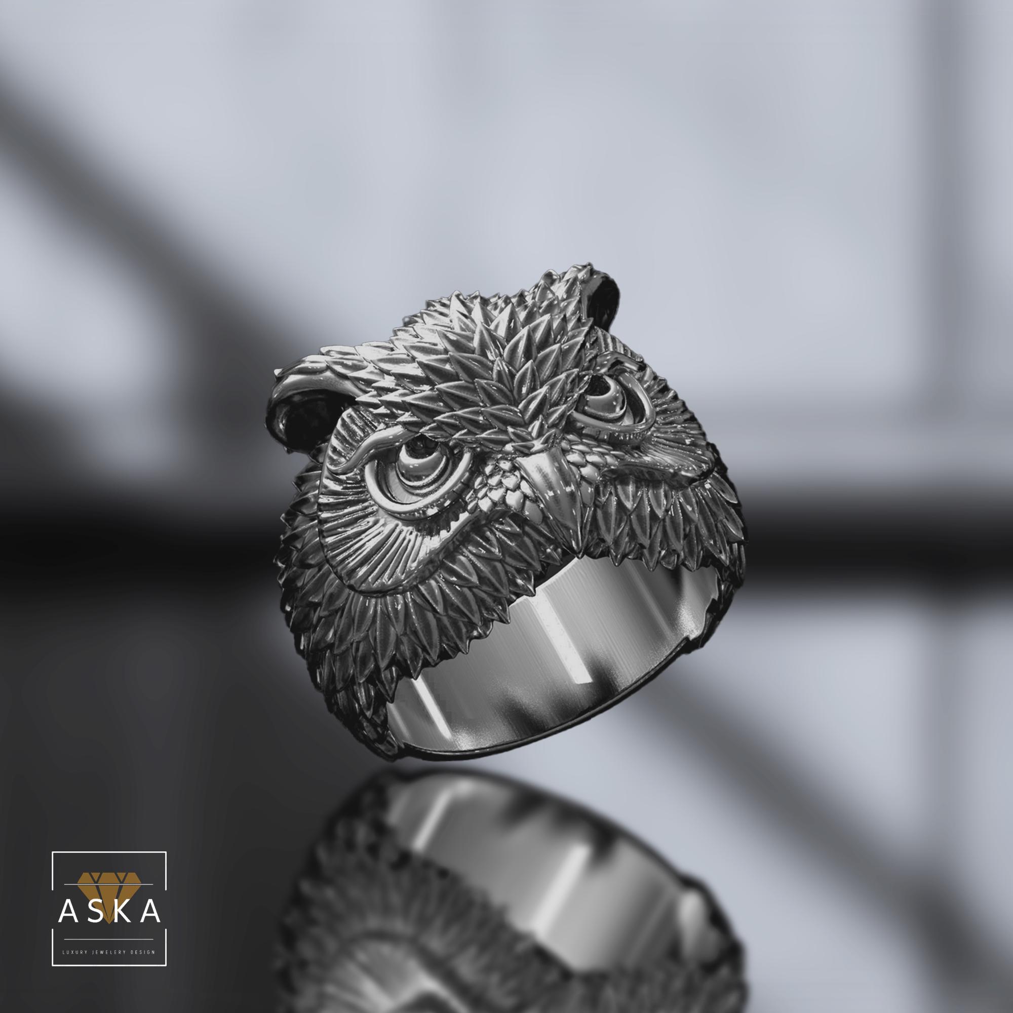 Oxidized Sterling Silver Owl Ring: Wisdom Bird Totem Jewelry