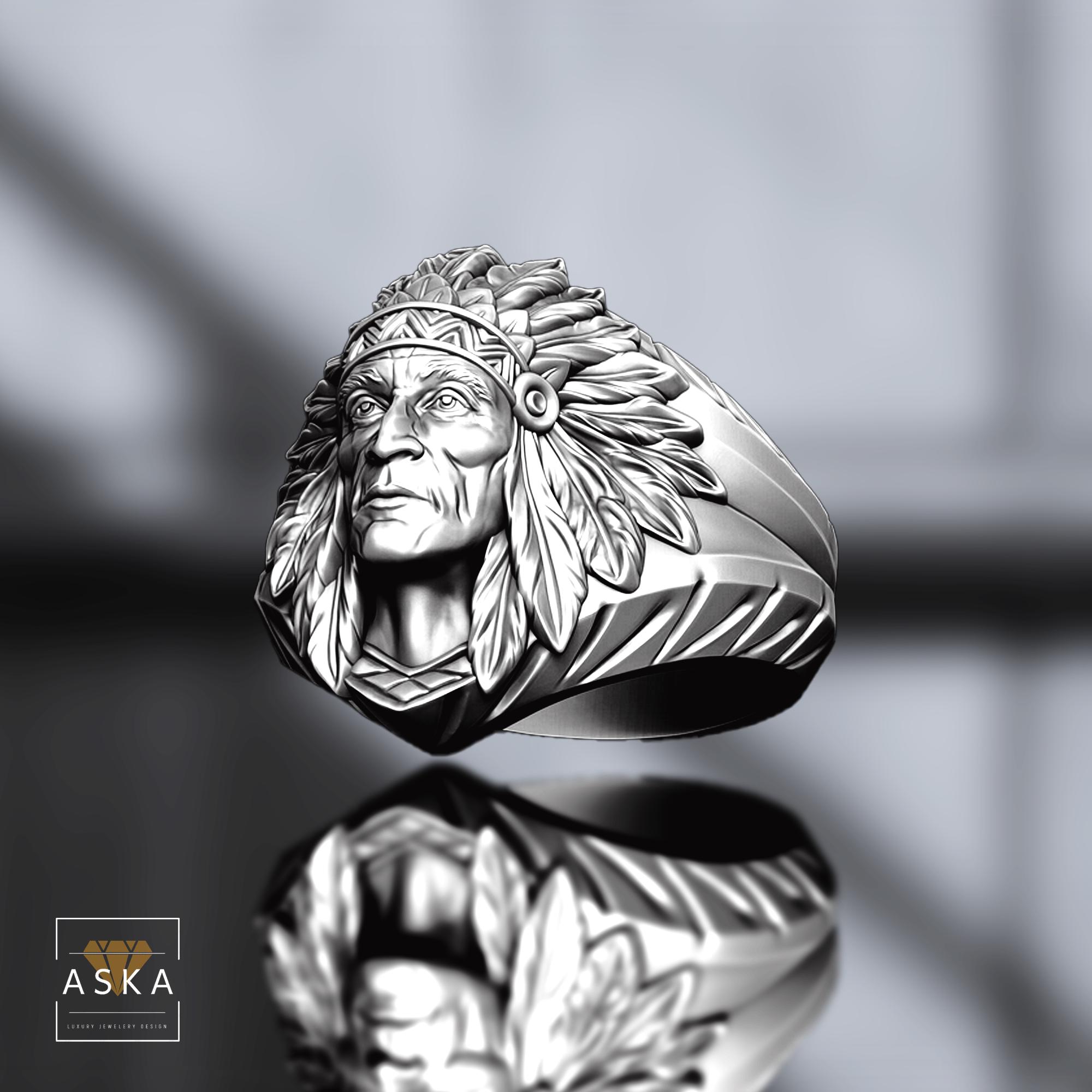 Handmade Sterling Silver American Indian Chief Ring: Native 