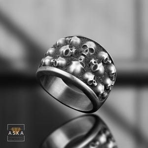 Skull Sterling Silver Cool Biker Ring Men, Vintage Gothic Skull Ring For Boyfriend, Unique Punk Goth Ring For Men, Skull Mens Jewelry Gift