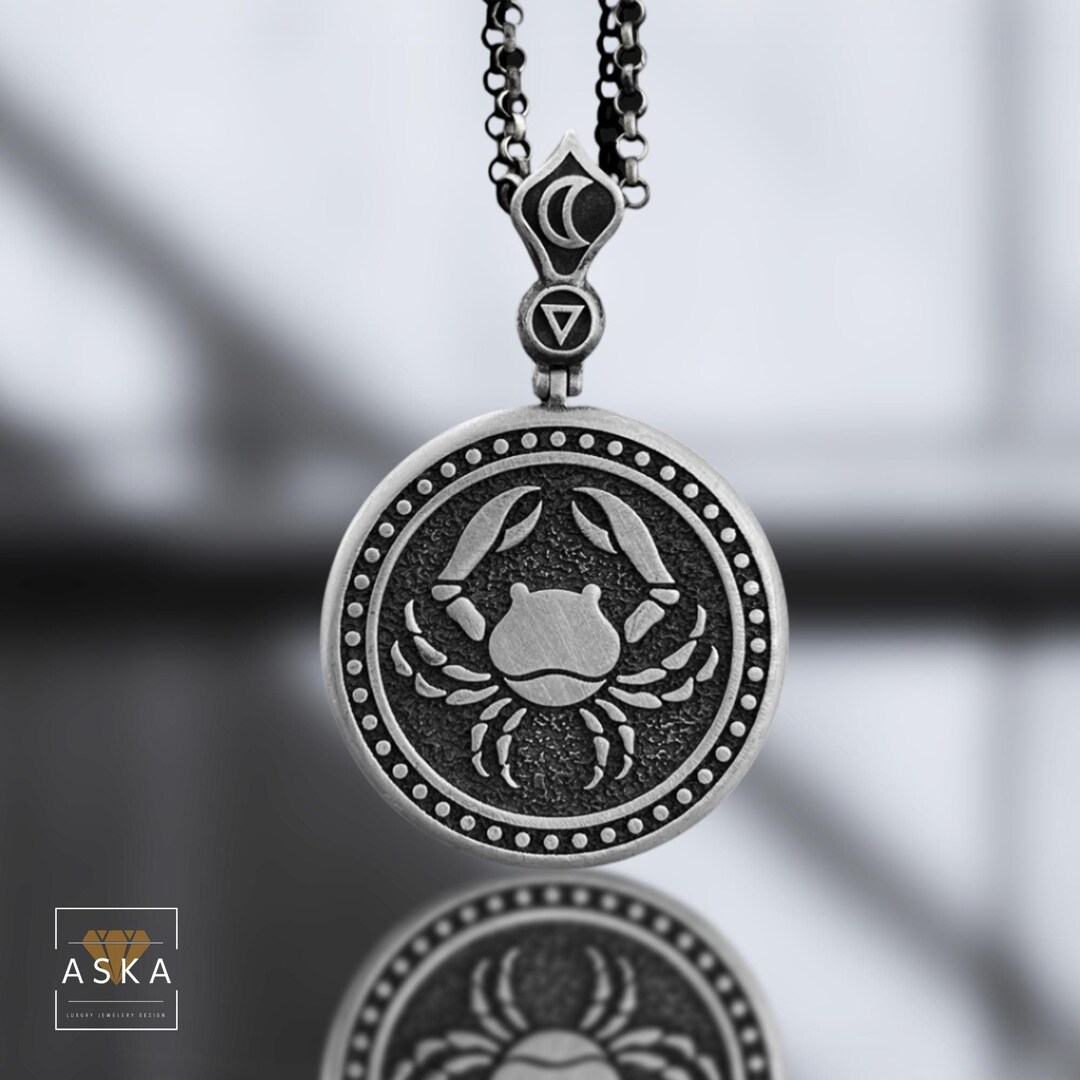 Cancer Zodiac Necklace – Double-sided Sterling Silver Pendant With ...