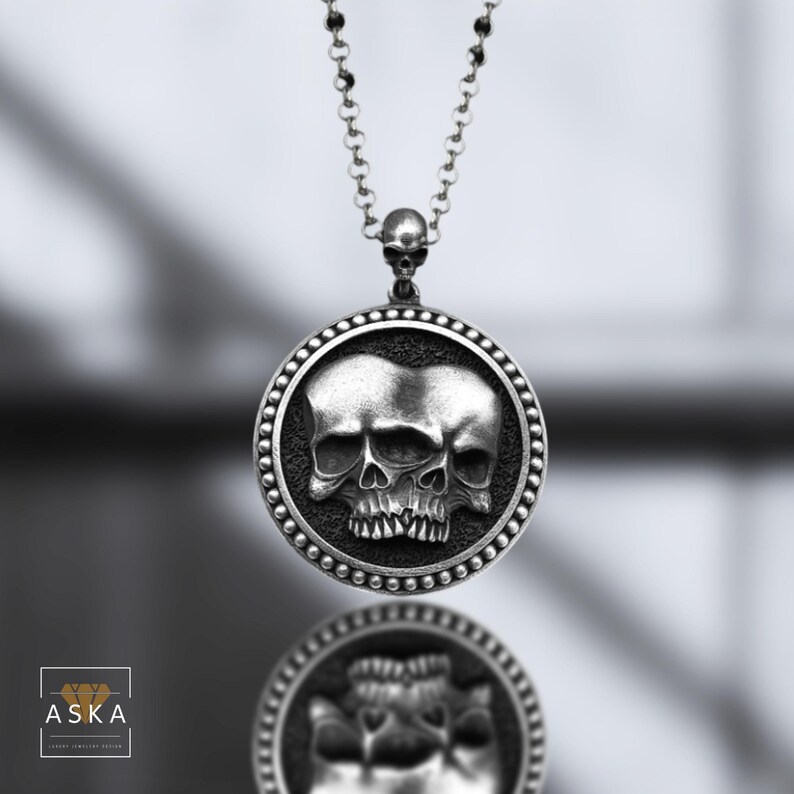 Gemini Memento Mori Necklace: Sterling Silver Zodiac Skull Coin - Etsy