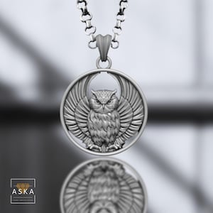 Owl Pendant Necklace – 925 Sterling Silver Mens Jewelry – Wisdom Symbol – Handcrafted Oxidized Owl Charm – Gift for Him