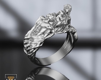 Handcrafted Sterling Silver Couple Figure Ring: Romantic Love Symbol