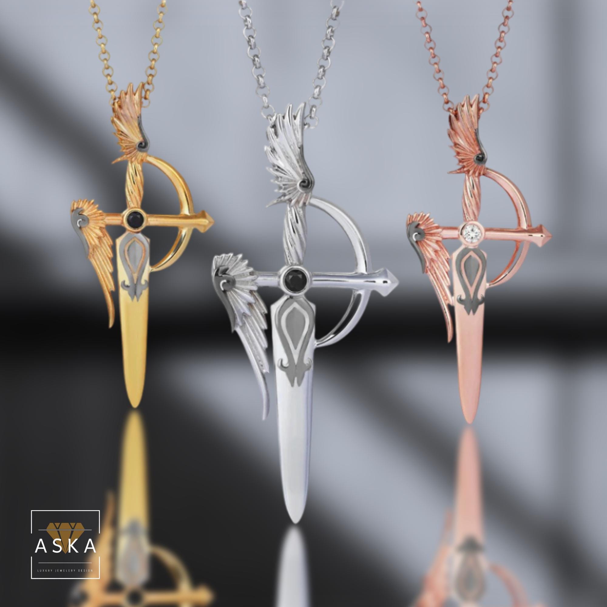 ダイヤモンドエンジェルアローネックレス - 925スターリングシルバー 