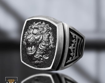 Sterling Silver Lion Head Ring: Handmade Gothic Statement Jewelry