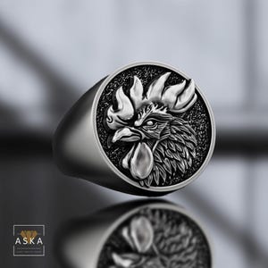 Rooster Head Silver Signet Ring – 925 Sterling Silver Men’s Bold Ring – Courage & Vitality Symbol – Handcrafted Unique Jewelry