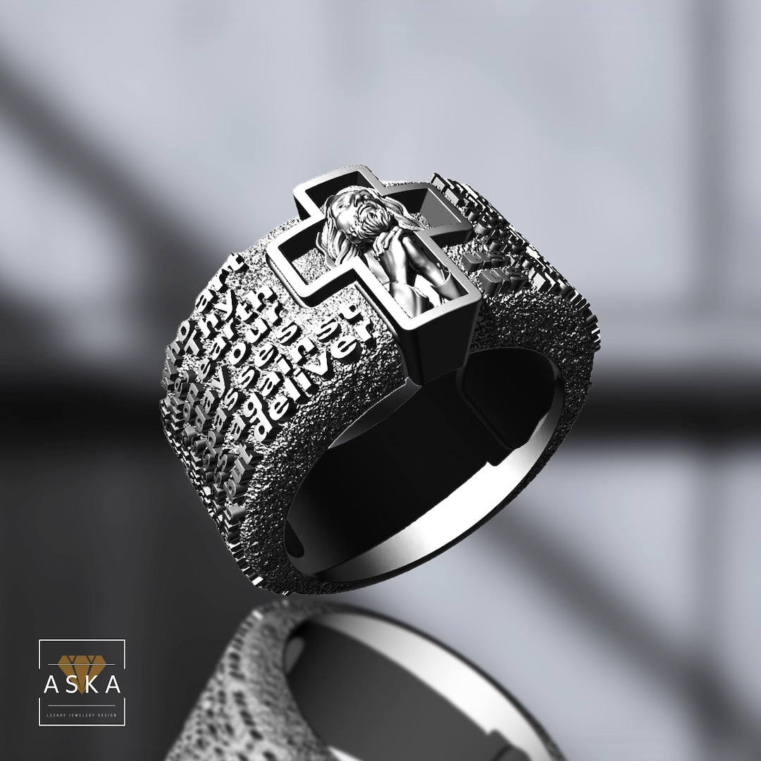 The Lord's Prayer in Latin Ring, Prayer Ring for Christians, Jesus ...