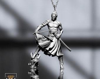 Sterling Silver Samurai Warrior Pendant - Bushido Japanese Sword Necklace