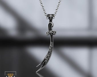Religious Zulfiqar Sword Silver Necklace for Men, Arabic Imam Ali Sword Pendant, Muslim Jewelry, Personalized Zulfiqar Sword gifts for Man