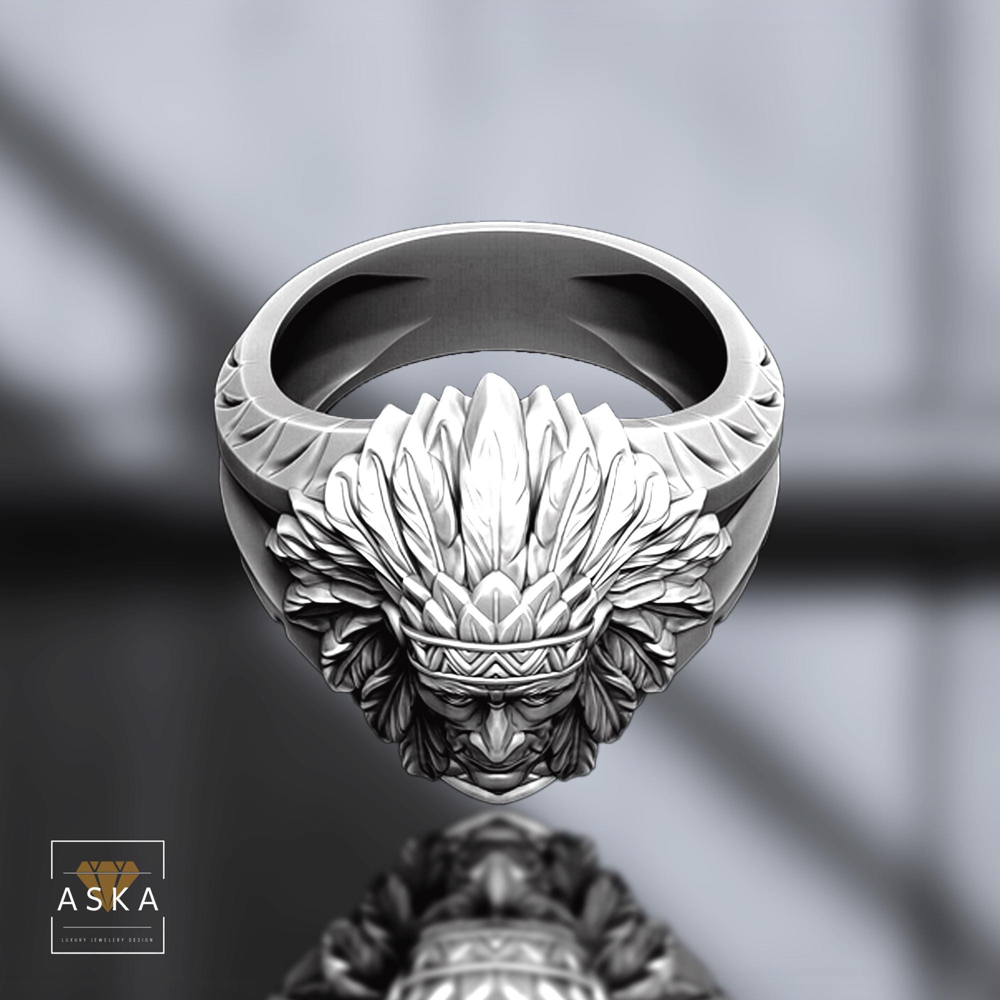 Handmade Sterling Silver American Indian Chief Ring: Native 