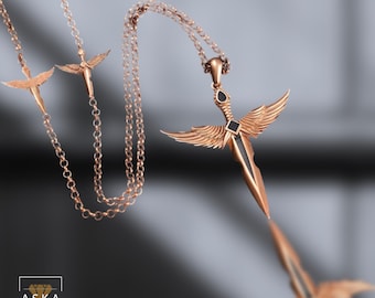 Handmade Sterling Silver Angel Wing Sword Necklace - Unisex Guardian Jewelry