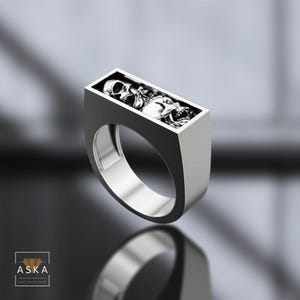 Anel de caveira de prata esterlina 925 – Joias de motociclista góticas feitas à mão – Anel de declaração oxidado – Presente para ele