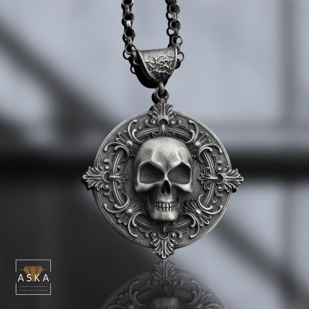 Memento Mori Skull Medallion Necklace – 925 Sterling Silver Gothic ...