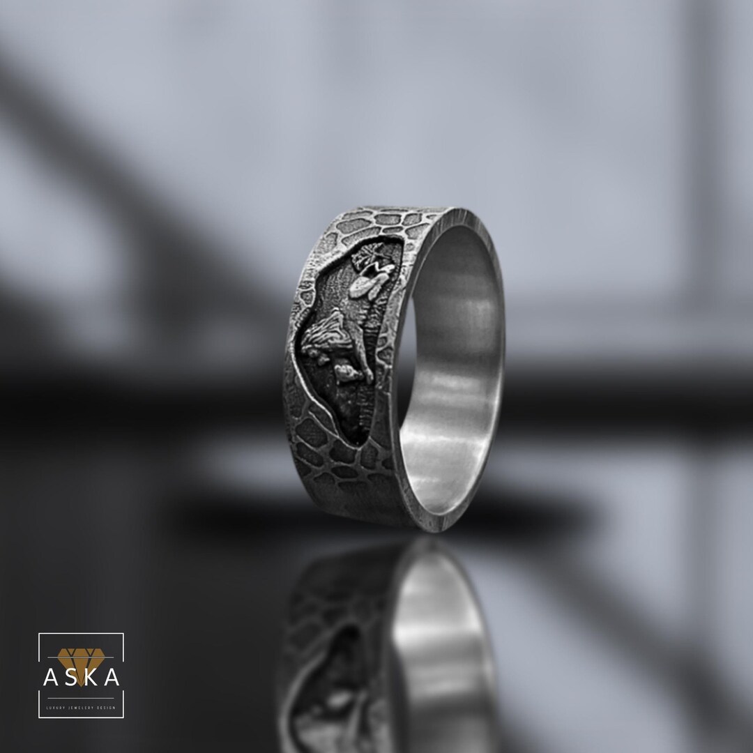 Engraved Lion & Tiger Sterling Silver Ring - Wide Animal Band - Etsy