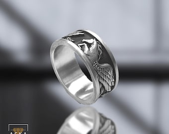 Sterling Silver Pegasus Ring: Winged Horse, Greek Myth Jewelry