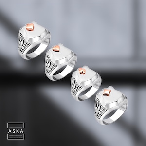 Polished 925 Sterling Silver Playing Rings, Playing Cards Jewelry, Silver Men&#39;s Club of Clubs and Spades Ring, Silver Diamond and Heart Ring