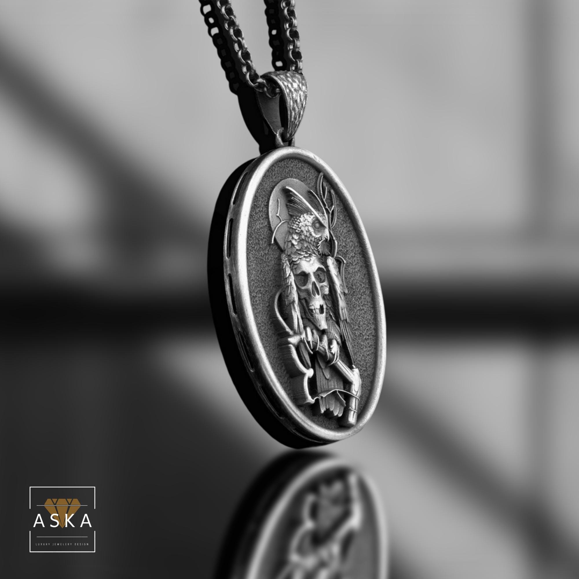 Oxidized Sterling Silver Owl Skull Necklace: Handmade Men's Jewelry