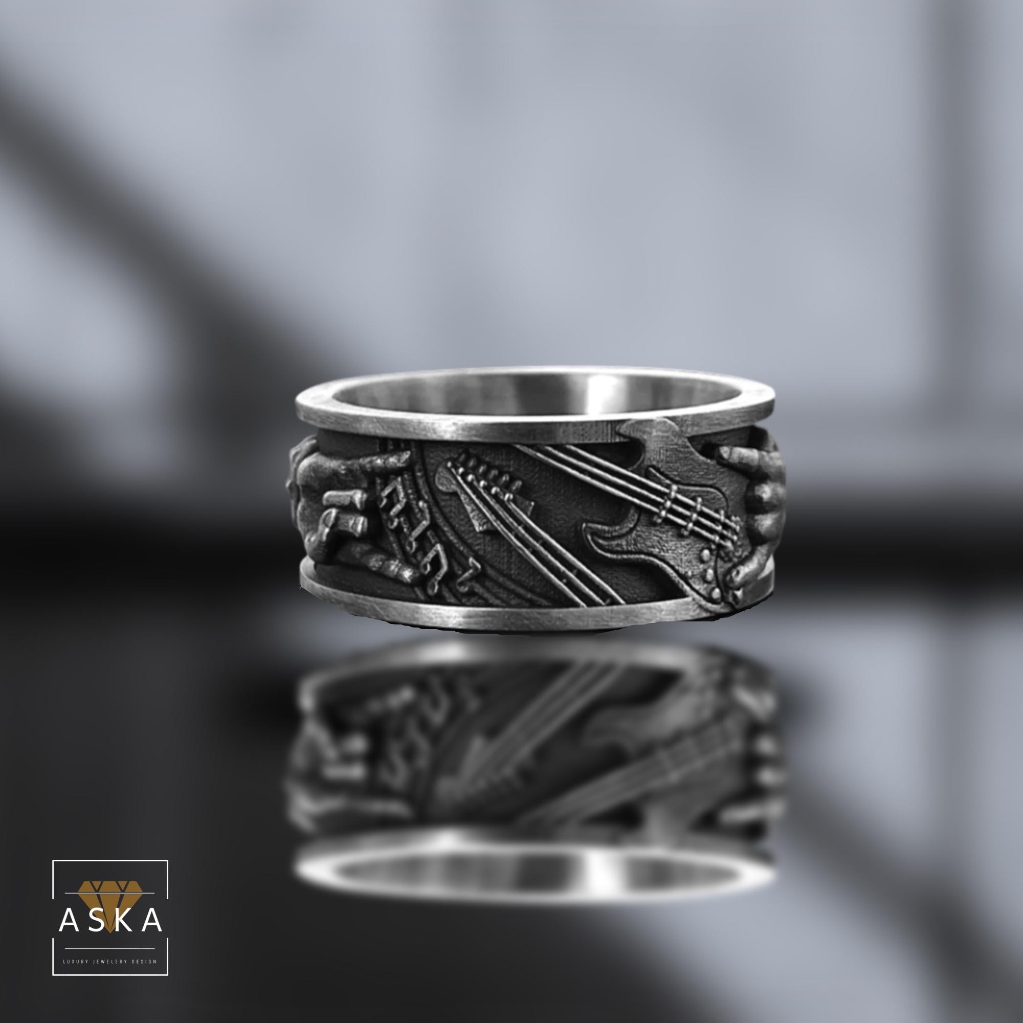Sterling Silver Electric Guitar Ring: Rocker Biker Wedding Band - Etsy, image size:2000x2000