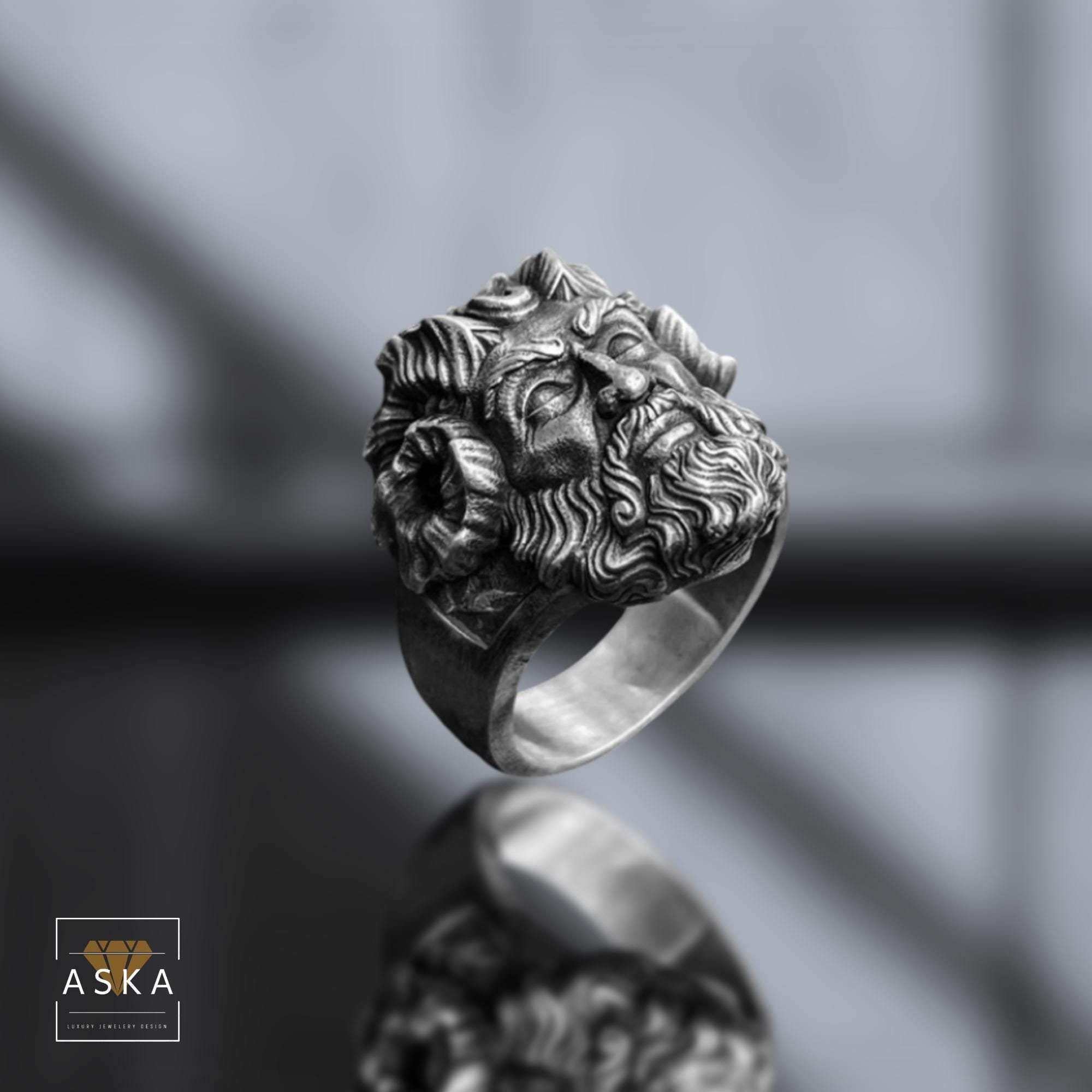 Oxidized Sterling Silver Pan God Ring: Greek Mythology Jewelry - Etsy