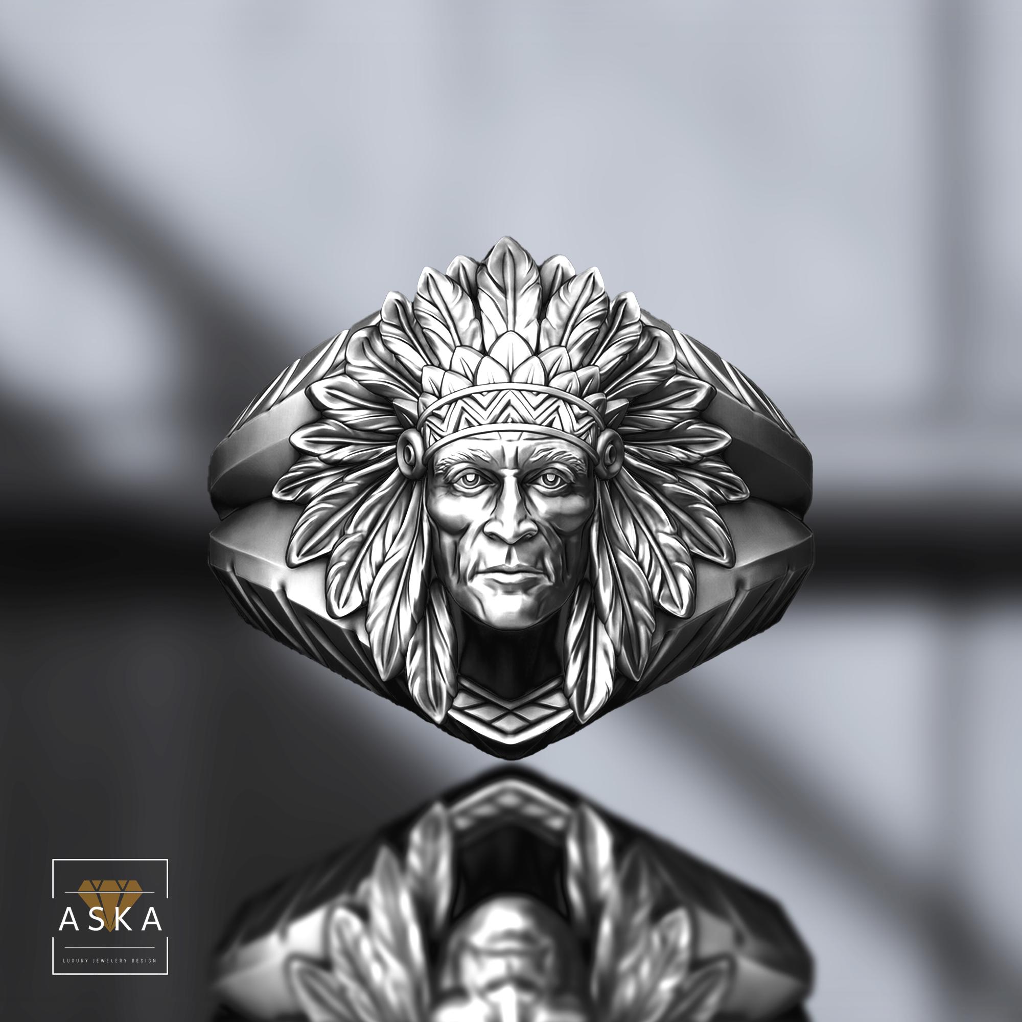 Handmade Sterling Silver American Indian Chief Ring: Native 