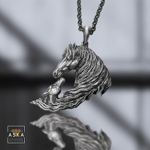 Horse and Foal Necklace – 925 Sterling Silver Equestrian Pendant – Handmade Jewelry Gift for Horse Lovers and Mothers