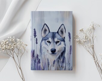 Siberian Husky Big Dog Flower field Lavender Floral Matte Hard Cover Aesthetic Lined Ruled Journal Diary Budget List Planner Notebook Gift