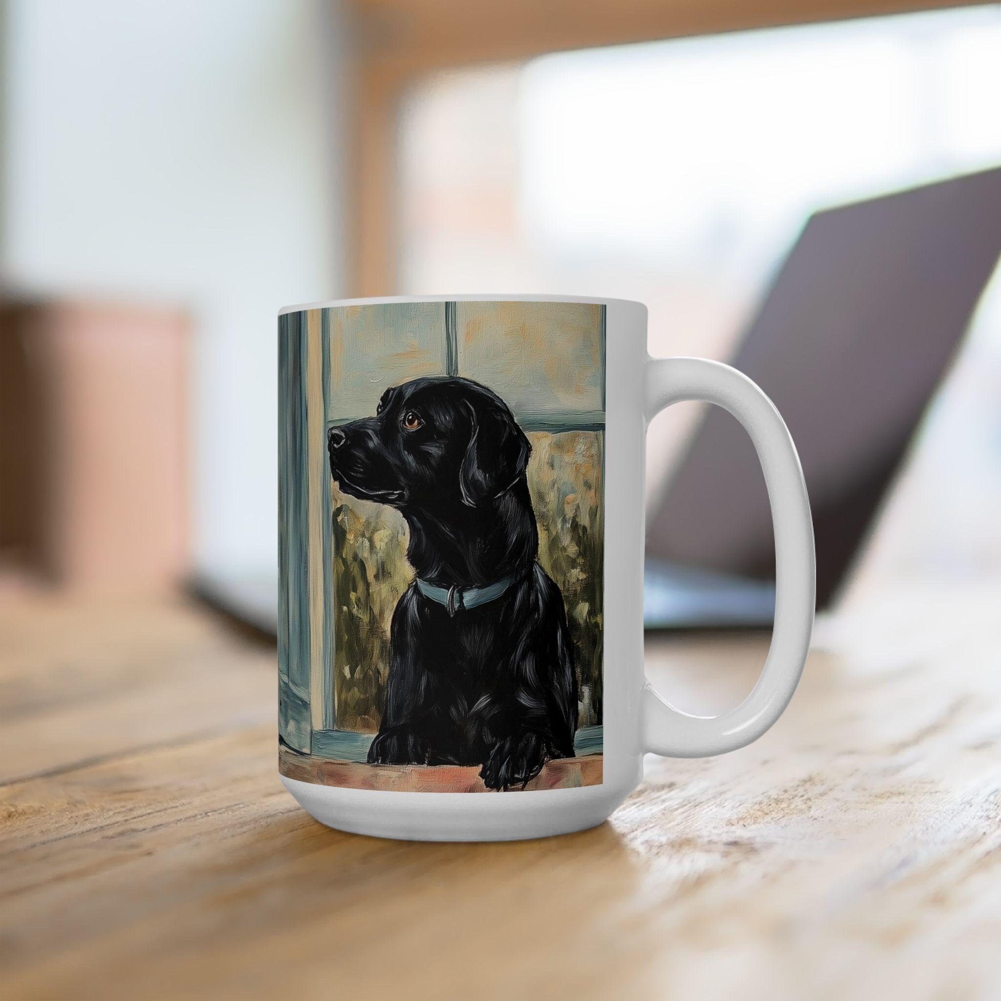 Black labrador White Ceramic Mug Monet Style Painting art Dog Mom Dad Lover Coffee cup Tea cup cute puppy gift for Christmas Birthday