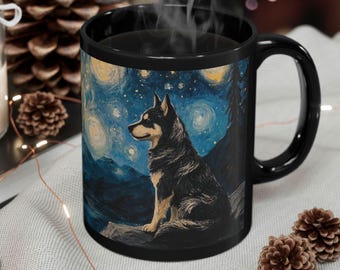 Siberian Husky under the Starry Night Mug Dog Black Ceramic Mug Starry night design Home Dog Owner Dog Mom Dad Coffee cup