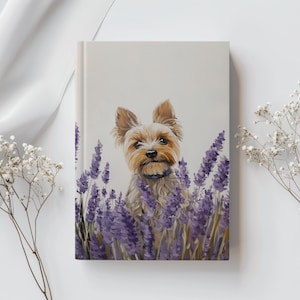 Yorkie Yorkshire Terrier Cute Dog Flower field Lavender Floral Matte Hard Cover Aesthetic Lined Ruled Journal Diary Budget Planner Notebook