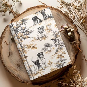 Amerikanische Bulldogge Bully Elegant Toile De Jouy Stil Druck Hund Hard Cover Linen Liniert Journal Planer Tagebuch Notizbuch Budget Labrador Mama Geschenk