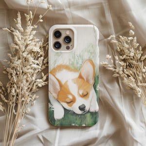 Sleeping Corgi in Grassfield Tough Phone Case Cute Dog Mom Impact resistant Wireless Charging Corgi Iphone case Samsung Google Pixel