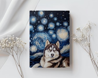 Wooly Siberian Husky Dog Starry night Celestial  Matte Hard Cover Aesthetic Journal Diary Budget List Planner Notebook Lined Gift
