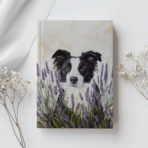 ボーダーコリー犬 花畑 ラベンダー 花柄 マット ハードカバー 美的 罫線入り 罫線入り 日記帳 予算リスト プランナー ノートブック ギフト