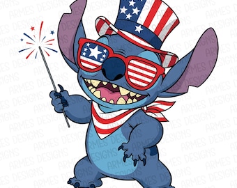 4th of July Stitch Png, Patriotic Stitch Png, USA Flag Stitch Png, Independence Day Stitch Png, July Fourth Stitch Png, Fireworks Stitch Png