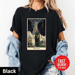 Maglietta con carta dei tarocchi Loki The Tower, maglietta Marvel Superhero Comfort Colors, maglietta unisex per adulti, numero di carta dei tarocchi 16 the tower