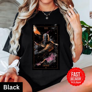 Camiseta com a carta de tarô da morte de Thanos, camiseta Marvel Vingadores: Ultimato, camiseta com cores confortáveis de super-herói, camiseta unissex de super-herói, carta de tarô número 13