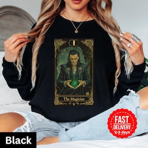 Maglietta e maglietta a maniche lunghe con la carta dei tarocchi di Loki The Magician, maglietta Superhero Villains Marvel, maglietta unisex per adulti, carta dei tarocchi numero 1