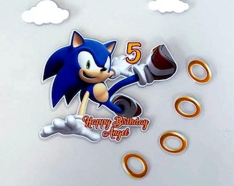 Topper de pastel inspirado en Sonic - Erizo azul – Diseño 3D por capas – Decoración personalizada para cumpleaños infantil
