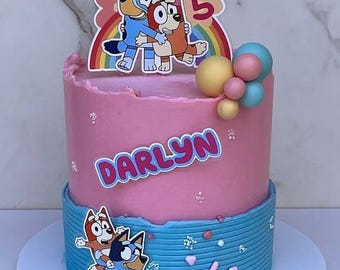 Custom Bluey Cake Topper - Layered 3D Design - Blue Dog - Kids Birthday Party Decoration