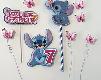 Stitch Taarttopper - Gelaagd 3D-ontwerp - Lilo and Stitch Verjaardagsdecoratie - Hawaiiaans gepersonaliseerde kinderverjaardagstaartdecor