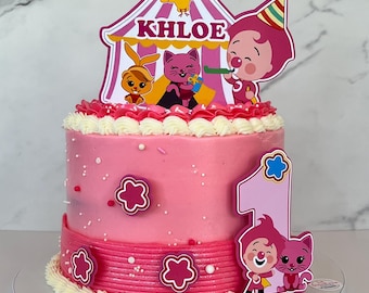 Topper de pastel inspirado en Plim Plim – Diseño 3D por capas – Decoración personalizada para primer cumpleaños o fiesta de circo
